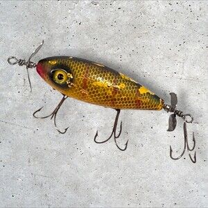 Vintage South Bend Surf Oreno Scale Pattern Wooden Topwater Fishing Lure